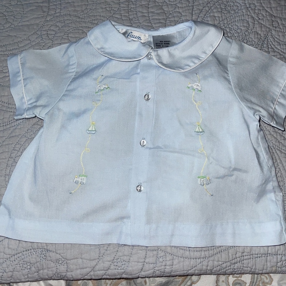 Two piece embroidery baby blue with white trim.Heirloom, portrait, classic - Picture 5 of 13